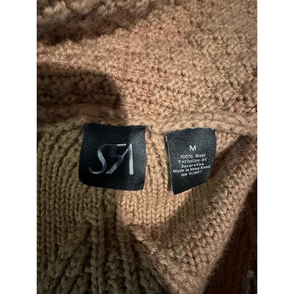 Saks Fifth Avenue Wool Cardigan Womens Medium Camel Tan Sweater Velvet Belt - Picture 5 of 7